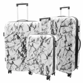 4 Wheel Luggage Hard Shell Expandable Suitcases White Marble