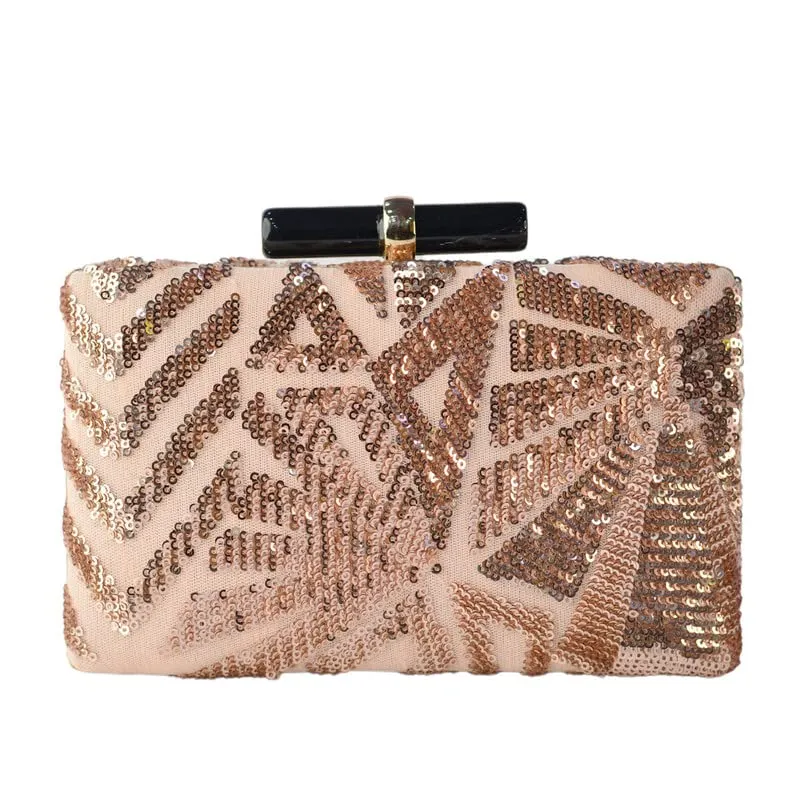 Artklim Sequins Design Peach Clutch