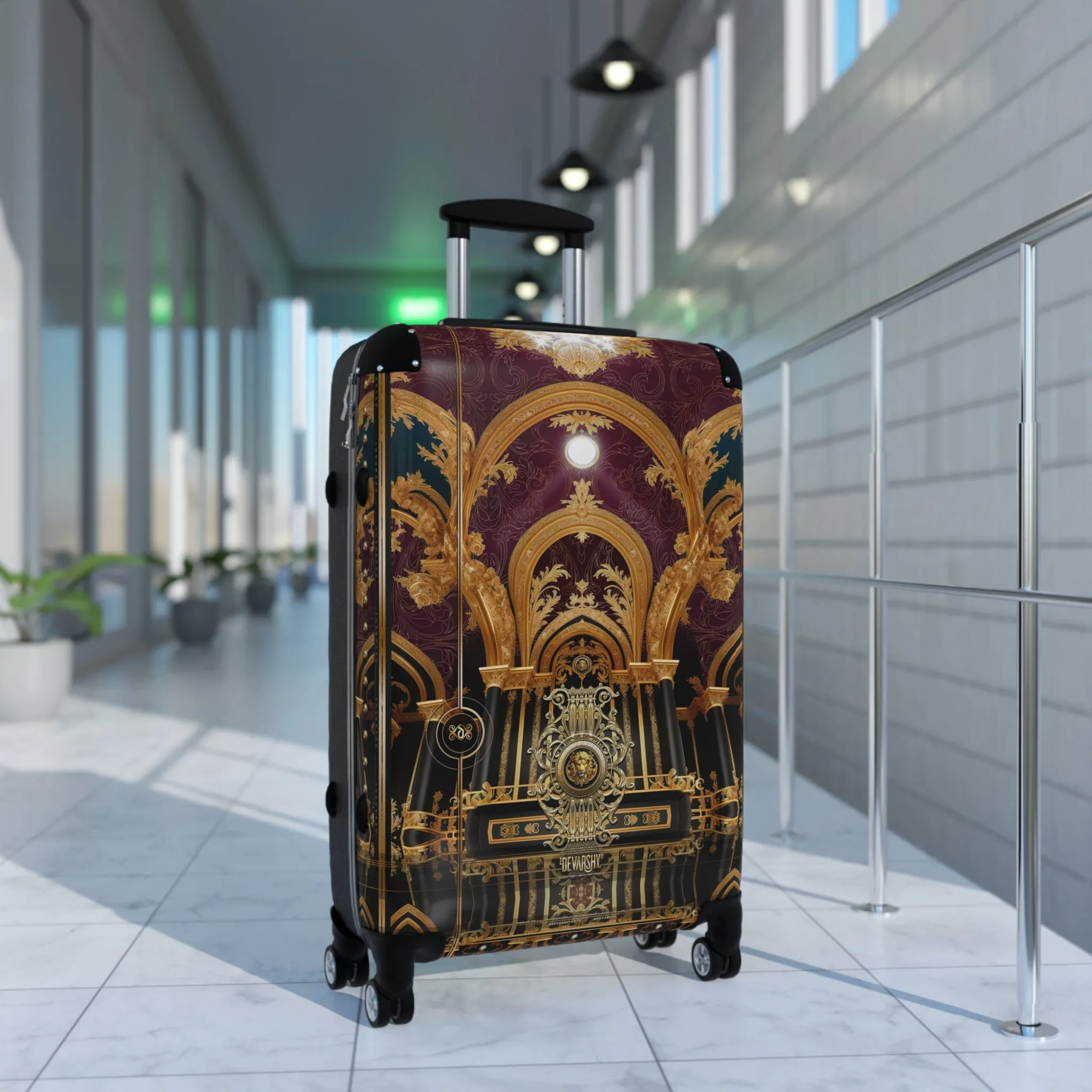 Baroque Burgundy Suitcase Golden Arch Luggage Carry-on Suitcase Hard Shell Suitcase with Wheels | D20218C