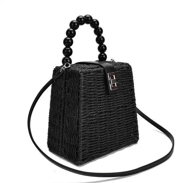 Bead Hand-Woven Straw Bag Women Small Tote Bags For Summer Travel Top-Handle Rattan Bag Ladies Shoulder For Girl