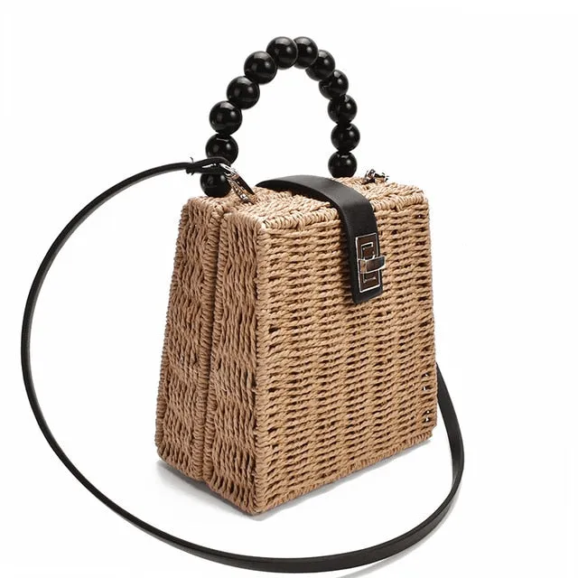 Bead Hand-Woven Straw Bag Women Small Tote Bags For Summer Travel Top-Handle Rattan Bag Ladies Shoulder For Girl