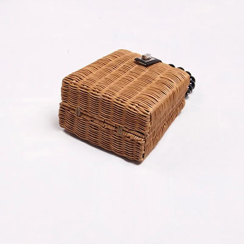 Bead Hand-Woven Straw Bag Women Small Tote Bags For Summer Travel Top-Handle Rattan Bag Ladies Shoulder For Girl