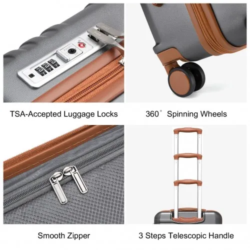 British Traveller 20 Inch Hard Shell Suitcase with TSA Lock - Grey & Brown | Durable Polycarbonate & ABS Luggage