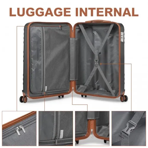 British Traveller 20 Inch Hard Shell Suitcase with TSA Lock - Grey & Brown | Durable Polycarbonate & ABS Luggage