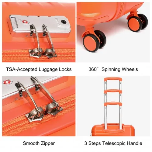 British Traveller 24 Inch Durable Polycarbonate & ABS Hard Shell Suitcase with TSA Lock - Orange