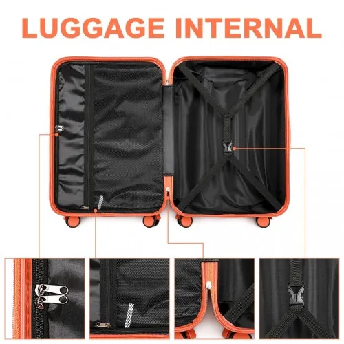 British Traveller 24 Inch Durable Polycarbonate & ABS Hard Shell Suitcase with TSA Lock - Orange