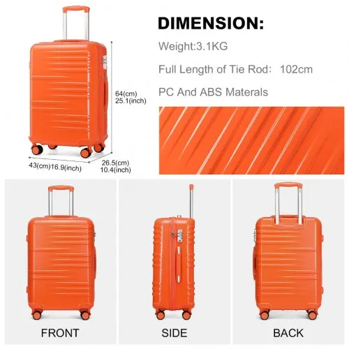 British Traveller 24 Inch Durable Polycarbonate & ABS Hard Shell Suitcase with TSA Lock - Orange