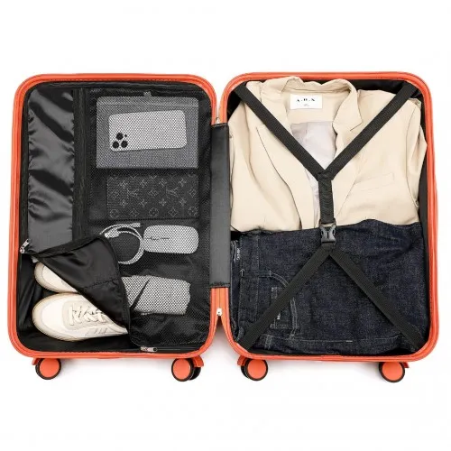 British Traveller 24 Inch Durable Polycarbonate & ABS Hard Shell Suitcase with TSA Lock - Orange