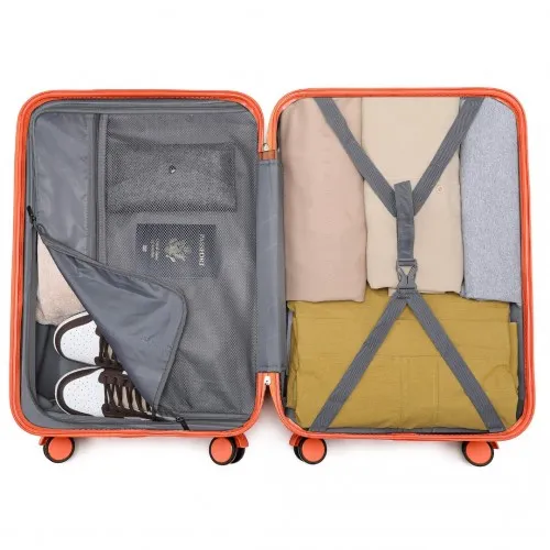 British Traveller 24 Inch Durable Polycarbonate & ABS Hard Shell Suitcase with TSA Lock - Orange