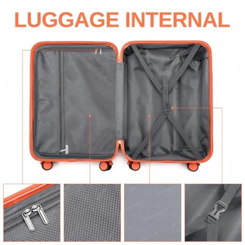 British Traveller 24 Inch Durable Polycarbonate & ABS Hard Shell Suitcase with TSA Lock - Orange