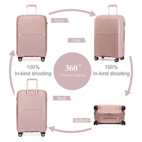 British Traveller 4 Pcs Spinner Hard Shell PP Suitcase with TSA Lock & Vanity Case - Nude