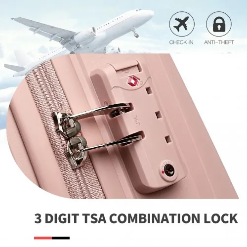 British Traveller 4 Pcs Spinner Hard Shell PP Suitcase with TSA Lock & Vanity Case - Nude