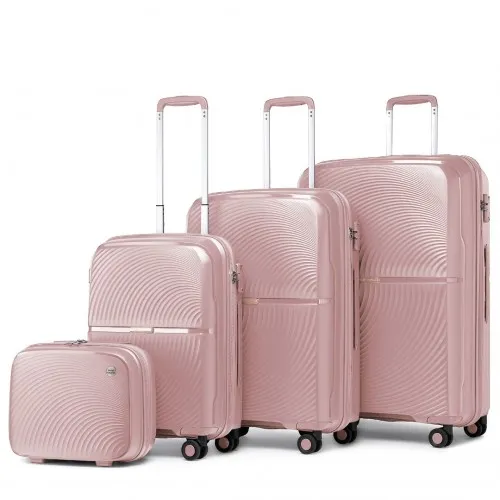 British Traveller 4 Pcs Spinner Hard Shell PP Suitcase with TSA Lock & Vanity Case - Nude