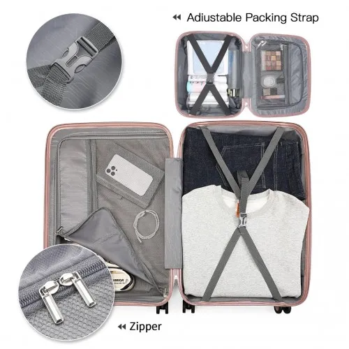 British Traveller 4 Pcs Spinner Hard Shell PP Suitcase with TSA Lock & Vanity Case - Nude