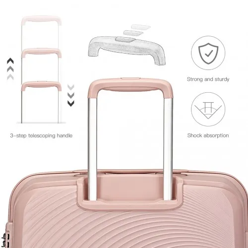 British Traveller 4 Pcs Spinner Hard Shell PP Suitcase with TSA Lock & Vanity Case - Nude