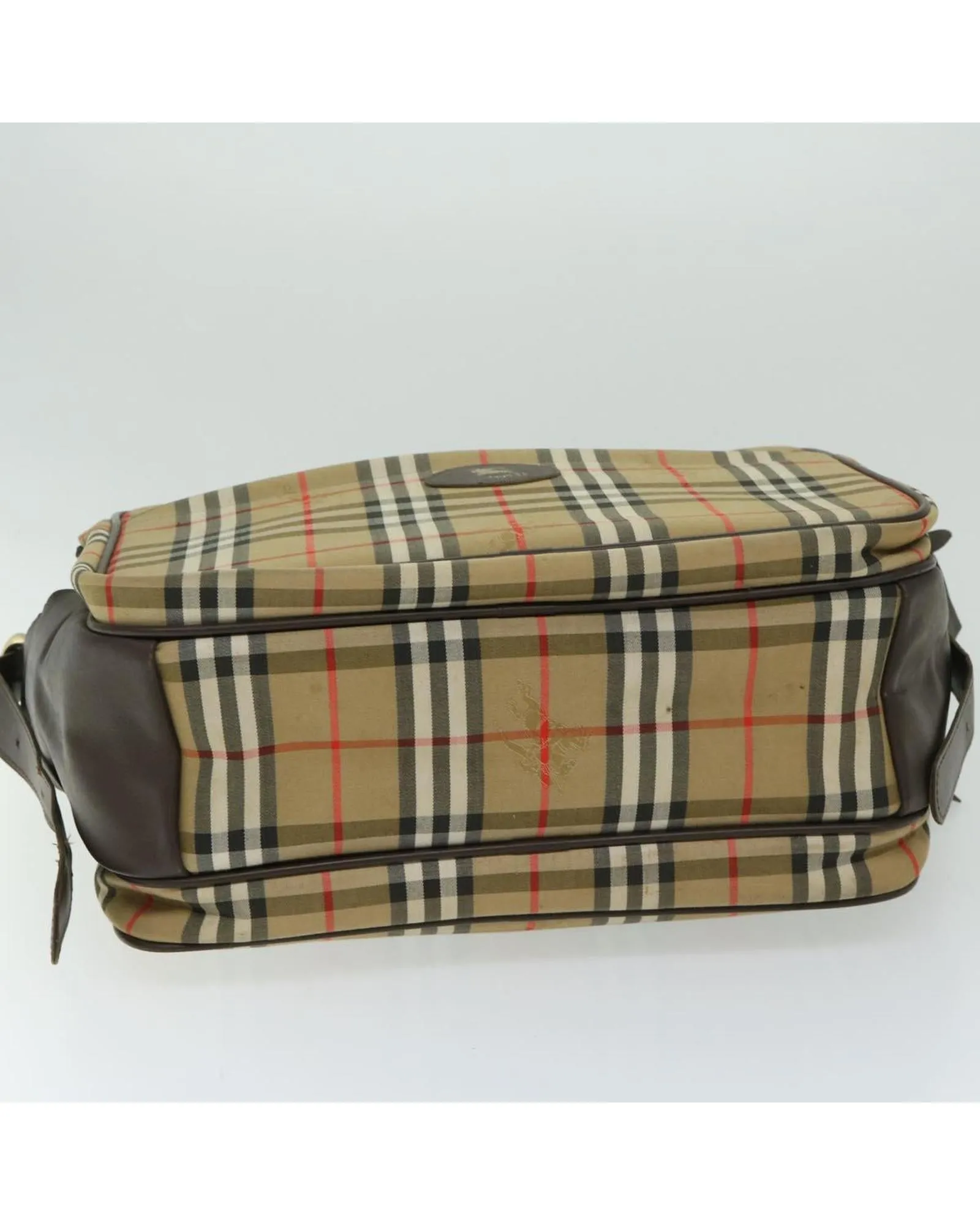 Burberry Nova Check Shoulder Bag Beige Leather Trim