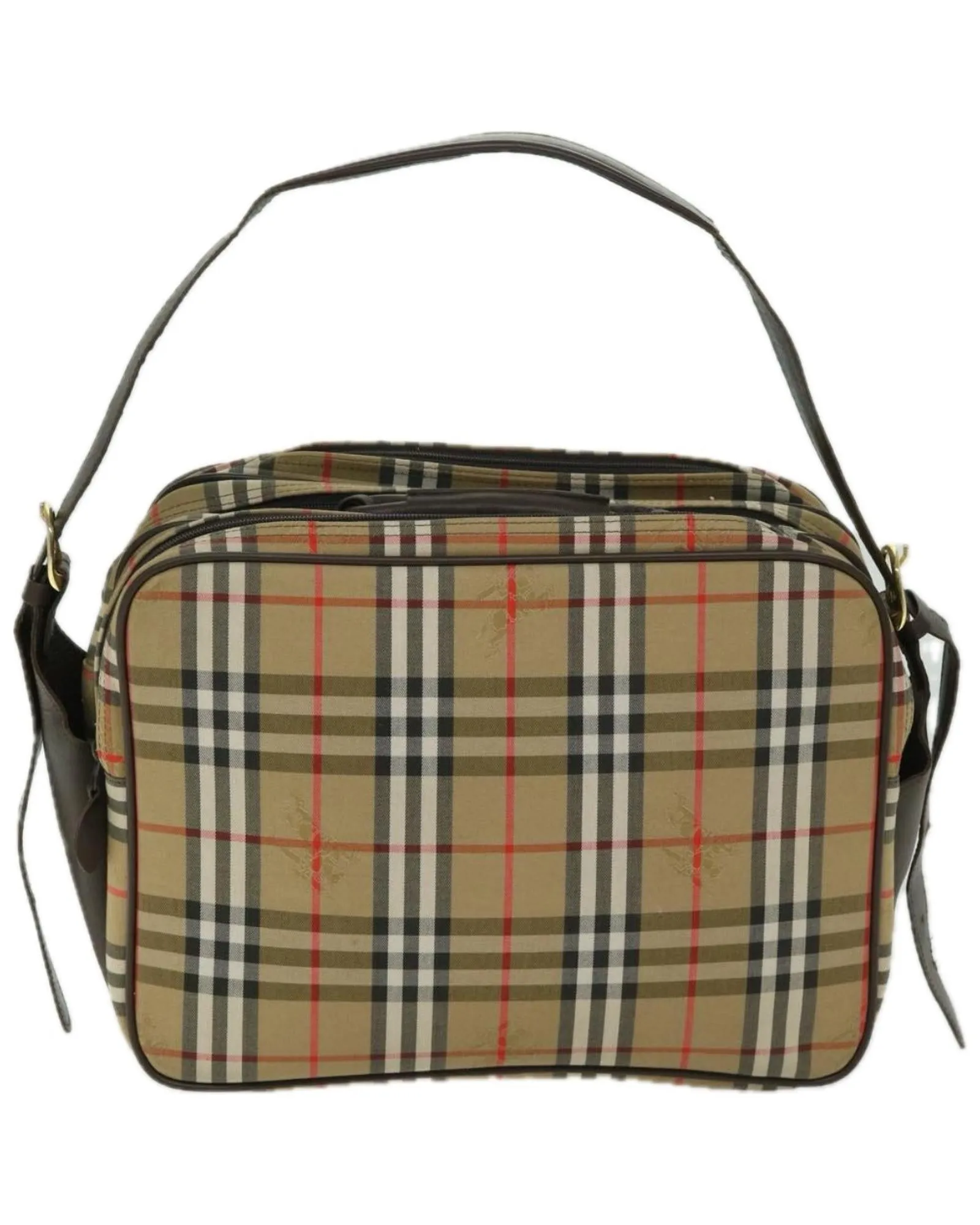 Burberry Nova Check Shoulder Bag Beige Leather Trim