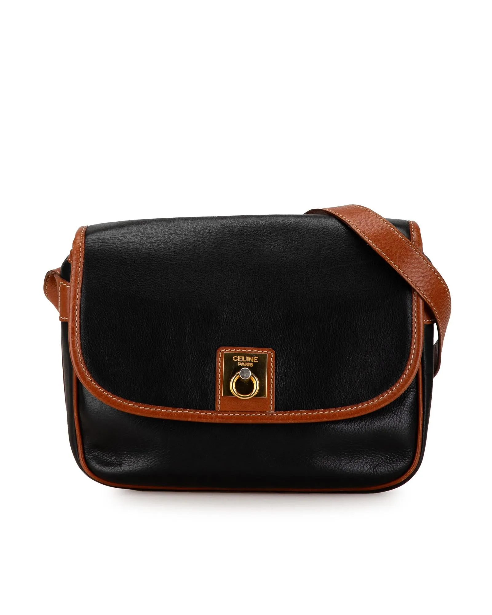 Celine Cabas Vintage Black Leather Crossbody Bag