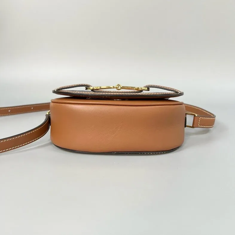 Celine Triomphe Crecy Denim Leather Saddle Bag Brown Medium