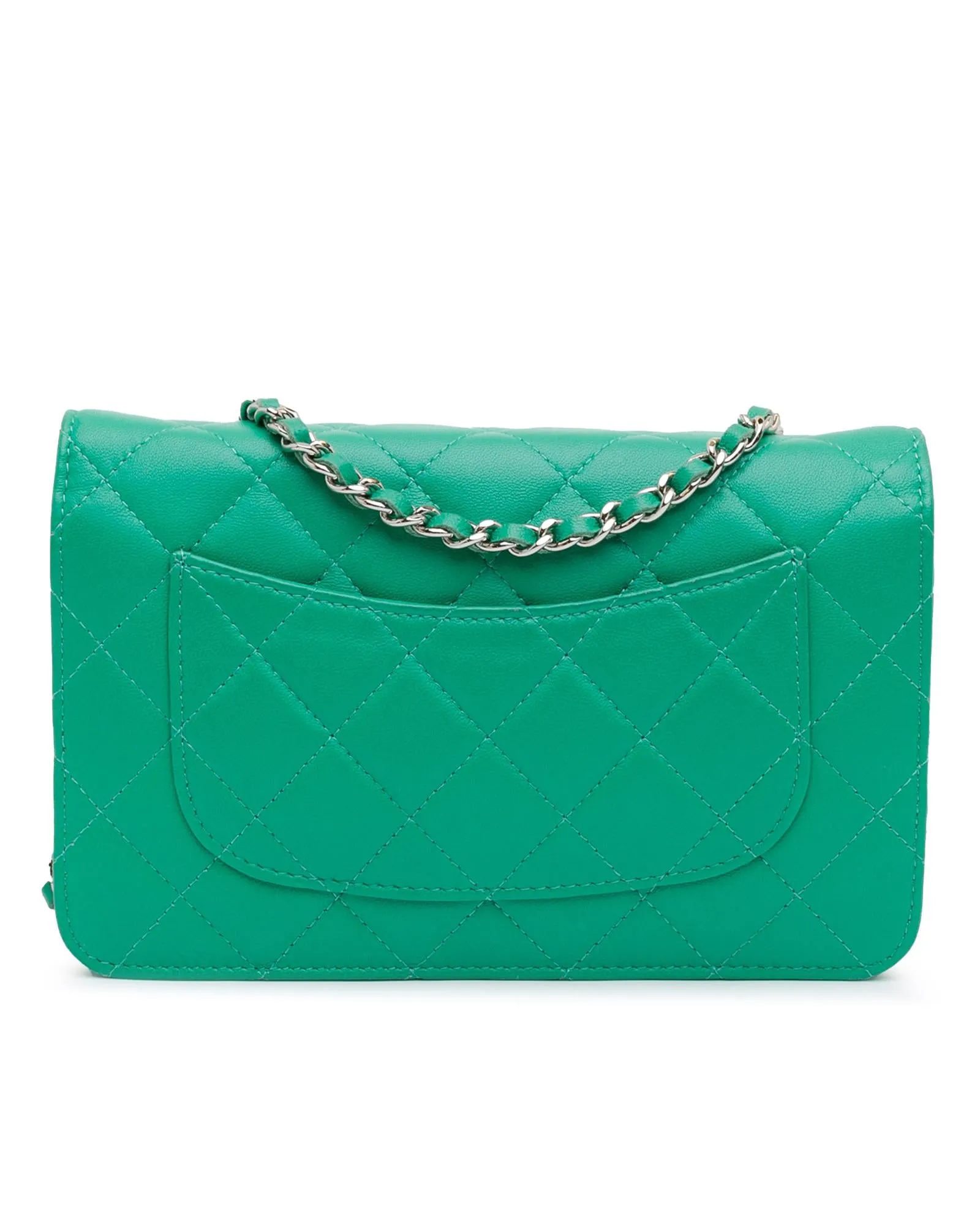 Chanel Classic Double Flap Mini Crossbody Bag Green Lambskin Leather