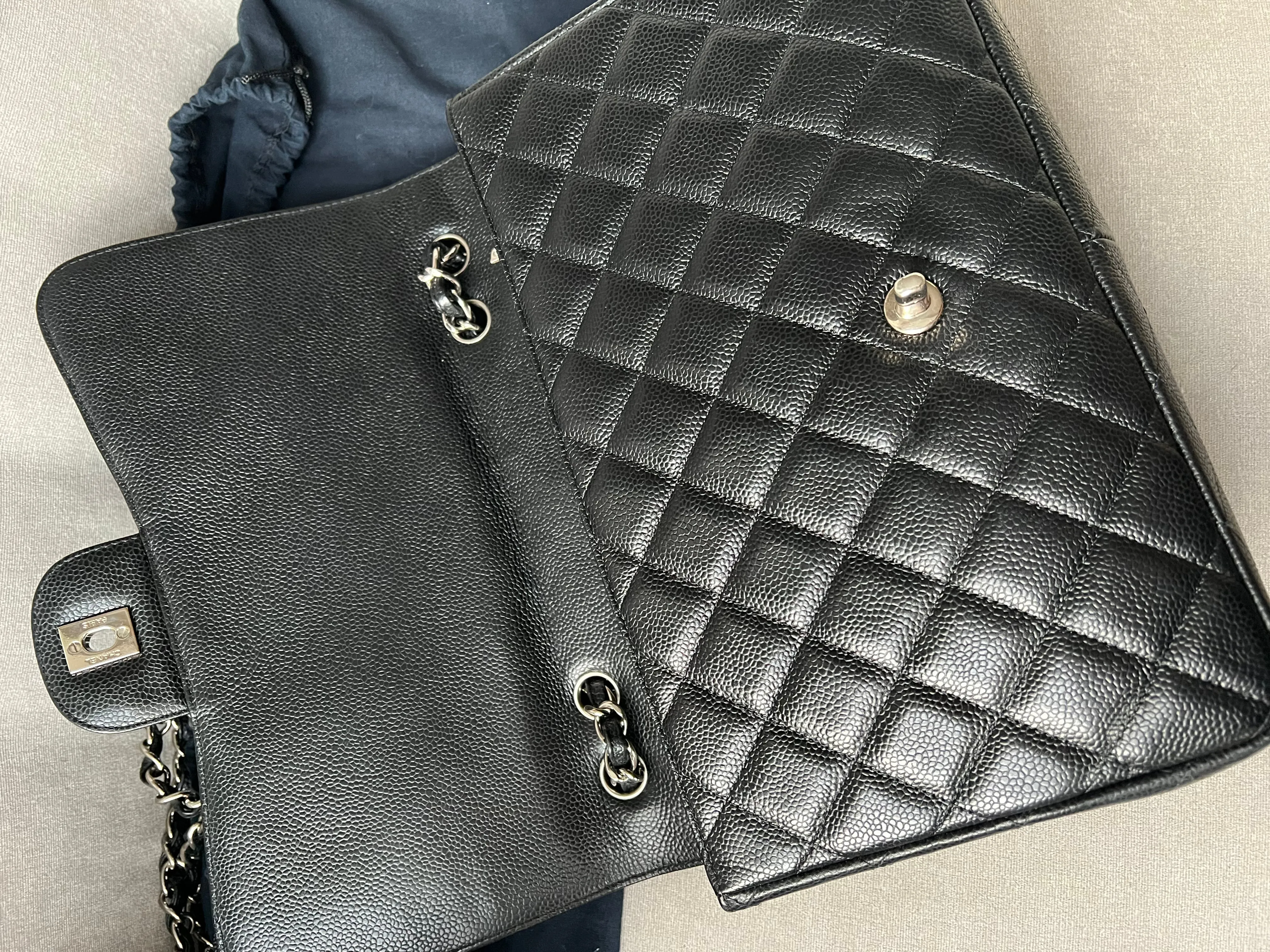 Chanel Jumbo Single Flap in Black Caviar Silver Hardware