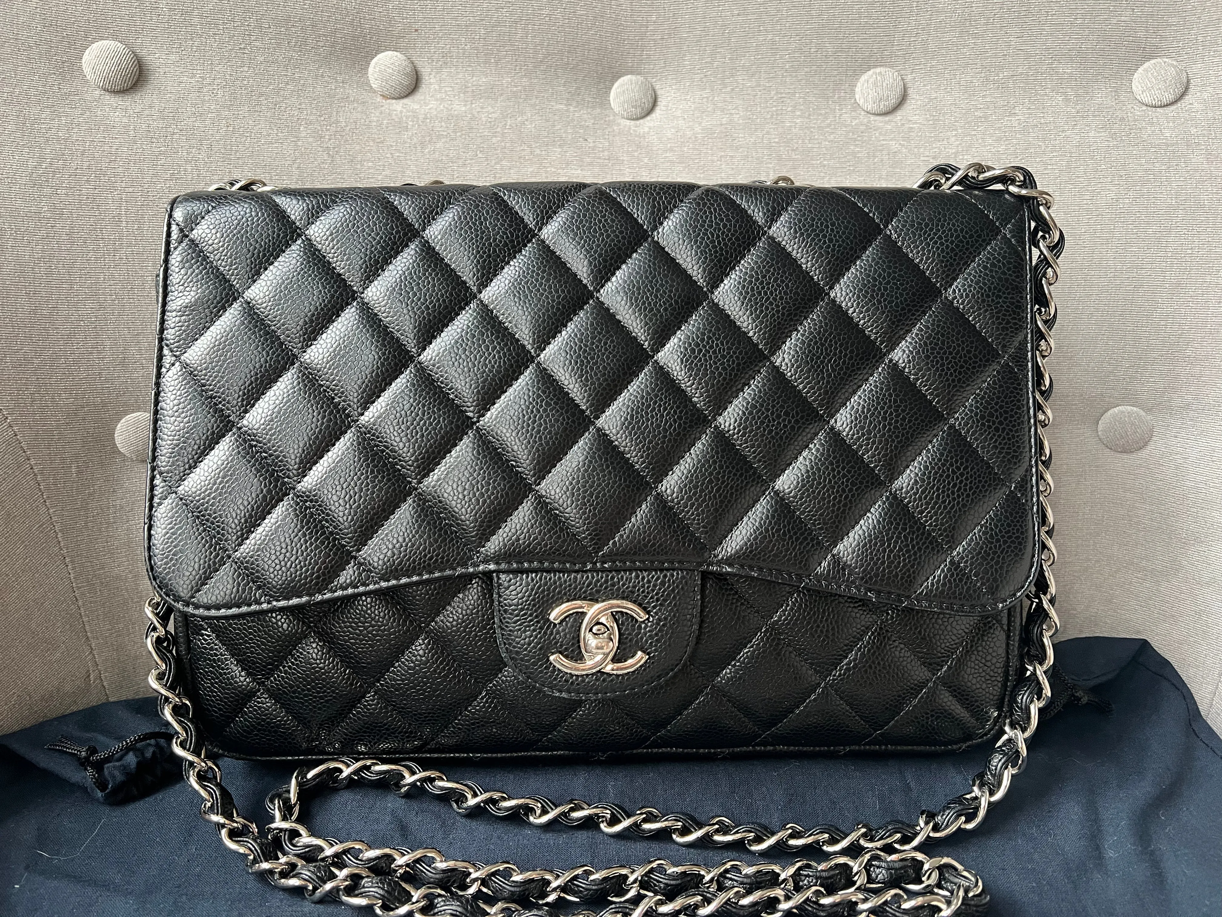 Chanel Jumbo Single Flap in Black Caviar Silver Hardware