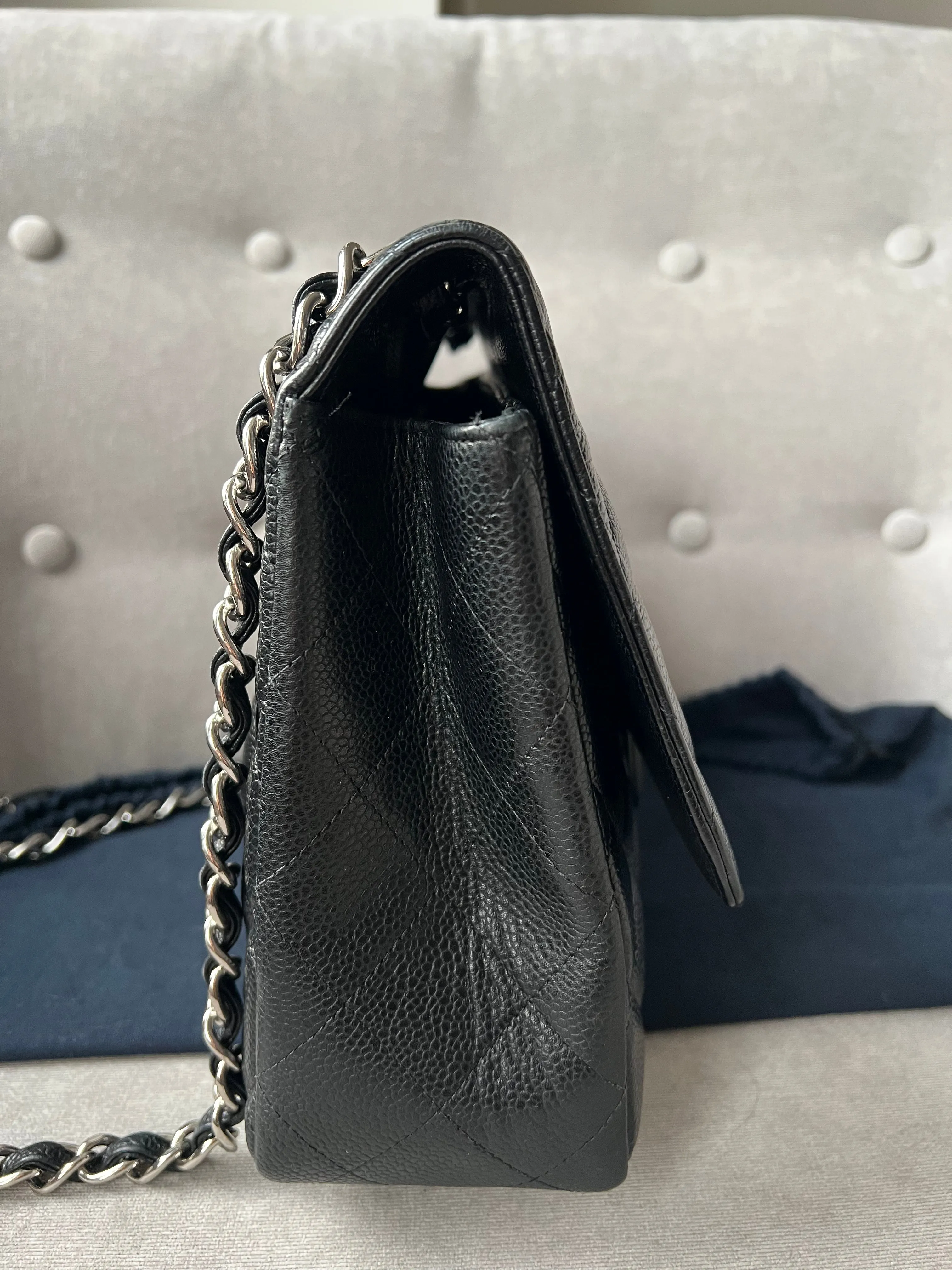 Chanel Jumbo Single Flap in Black Caviar Silver Hardware