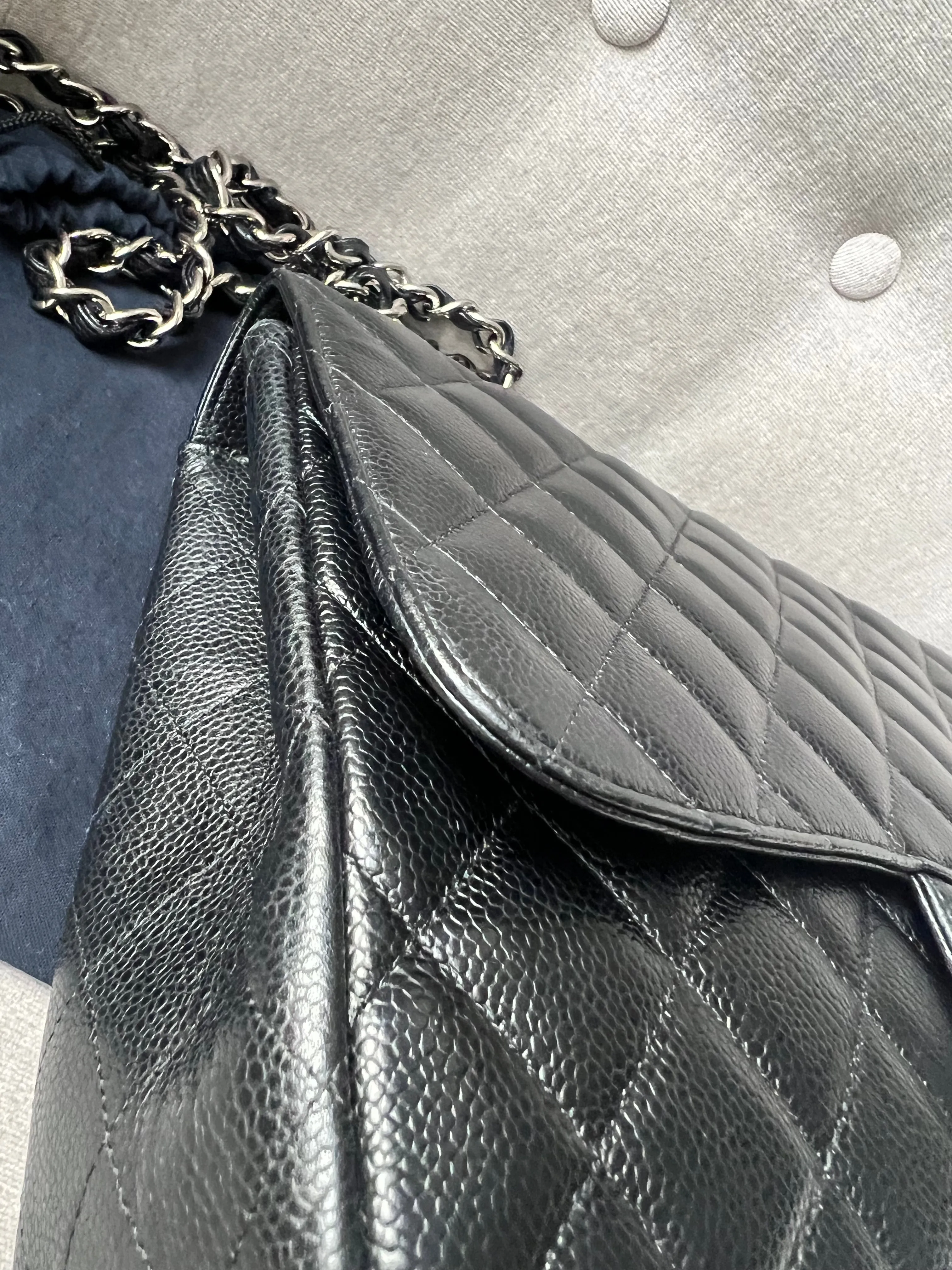 Chanel Jumbo Single Flap in Black Caviar Silver Hardware