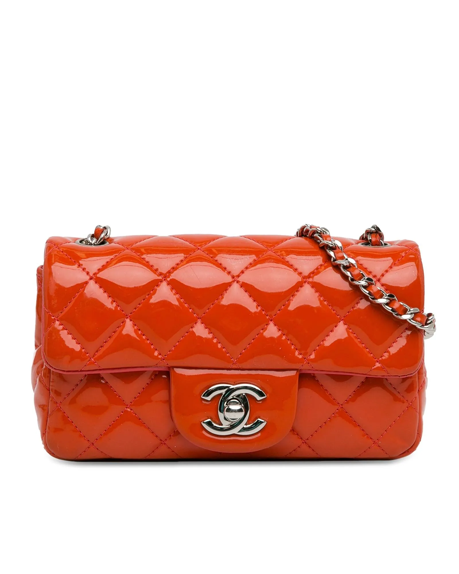 Chanel Mini 255 Flap Bag in Orange Patent Leather