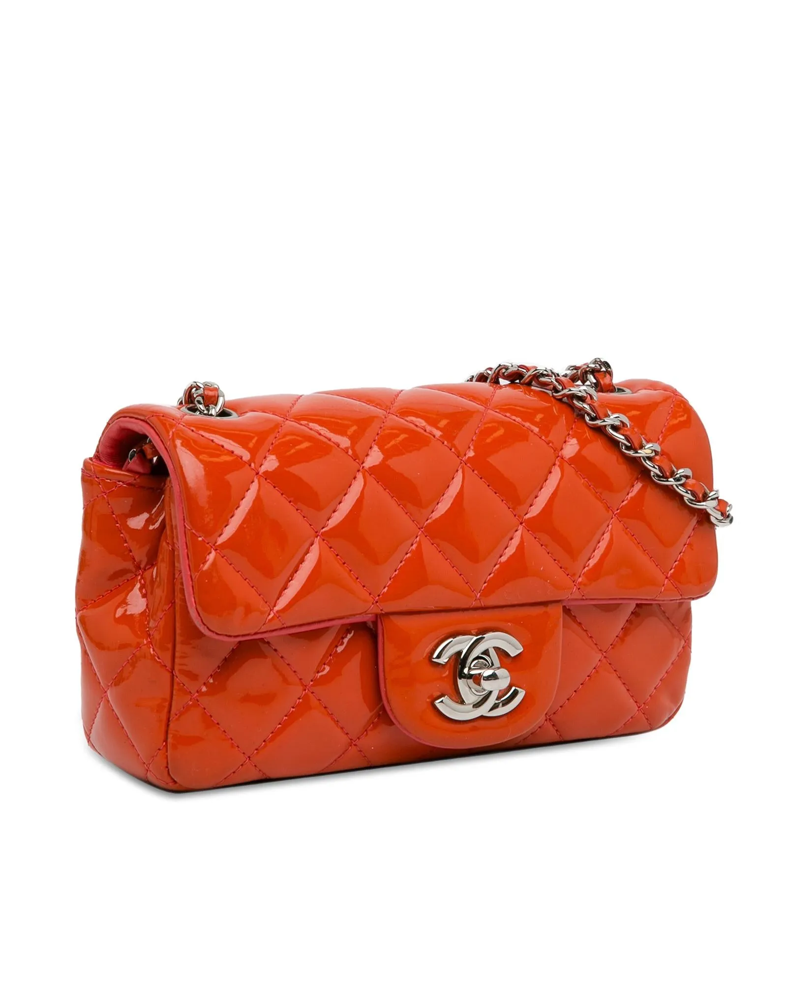 Chanel Mini 255 Flap Bag in Orange Patent Leather