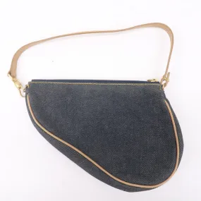 Christian Dior Denim Leather Saddle Bag Shoulder Bag Pouch Navy