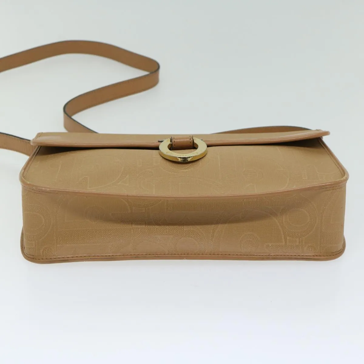 CHRISTIAN DIOR Trotter Canvas Shoulder Bag Beige Auth 66639