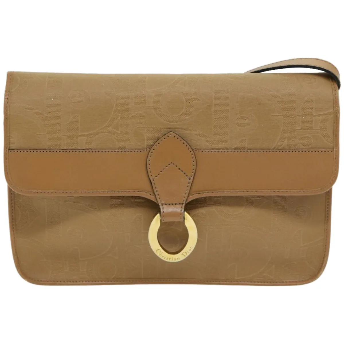 CHRISTIAN DIOR Trotter Canvas Shoulder Bag Beige Auth 66639