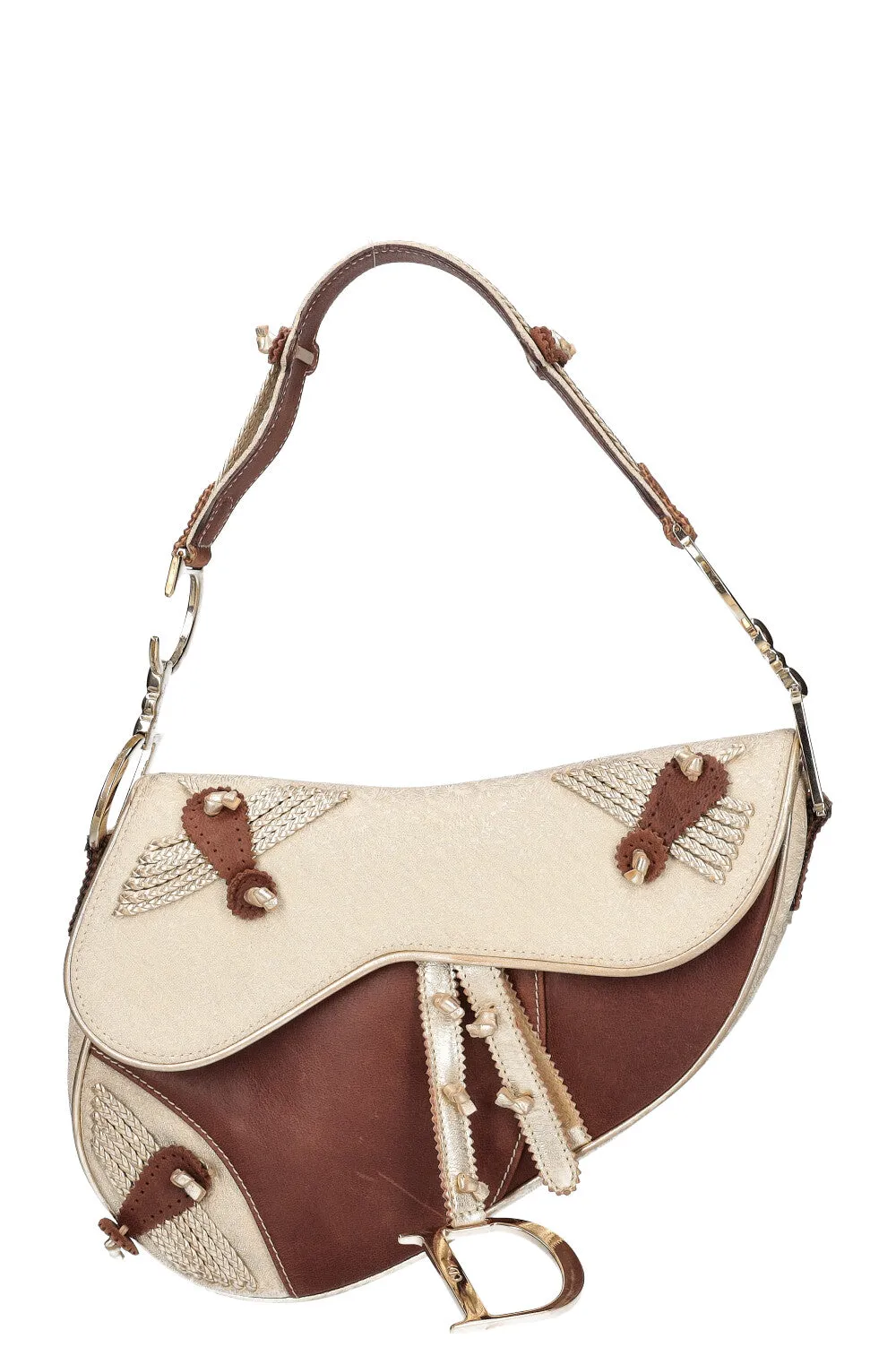 CHRISTIAN DIOR Vintage Saddle Bag Gold & Brown