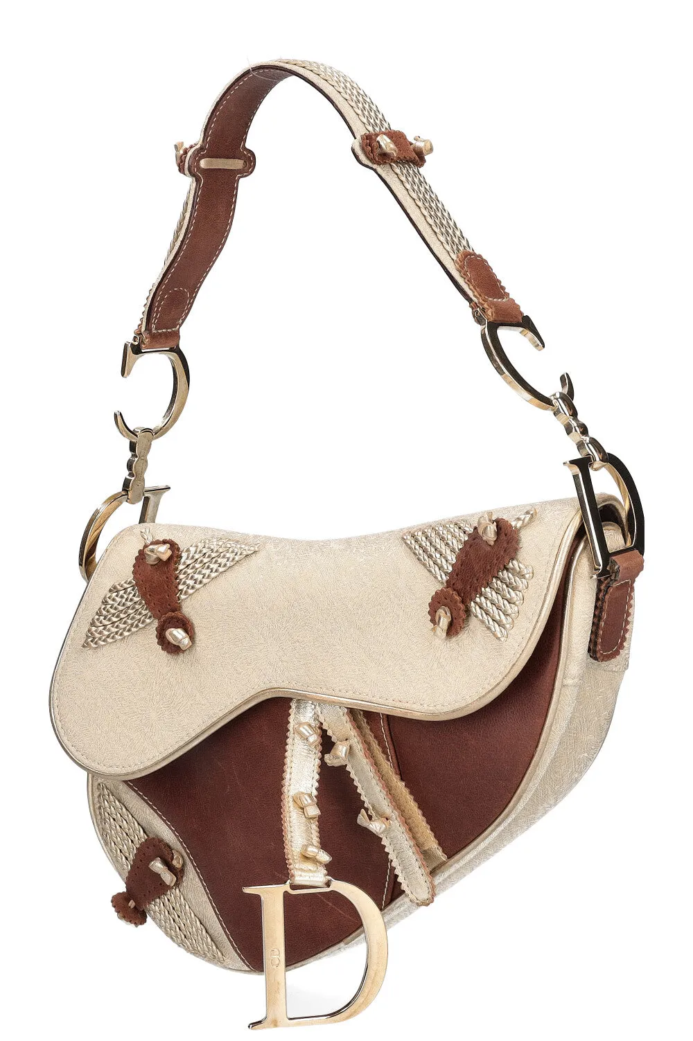 CHRISTIAN DIOR Vintage Saddle Bag Gold & Brown