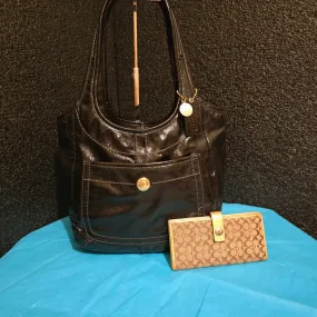 Coach 11082 Vintage Black Anniversary Hobo Shoulderbag Satchel with Wallet