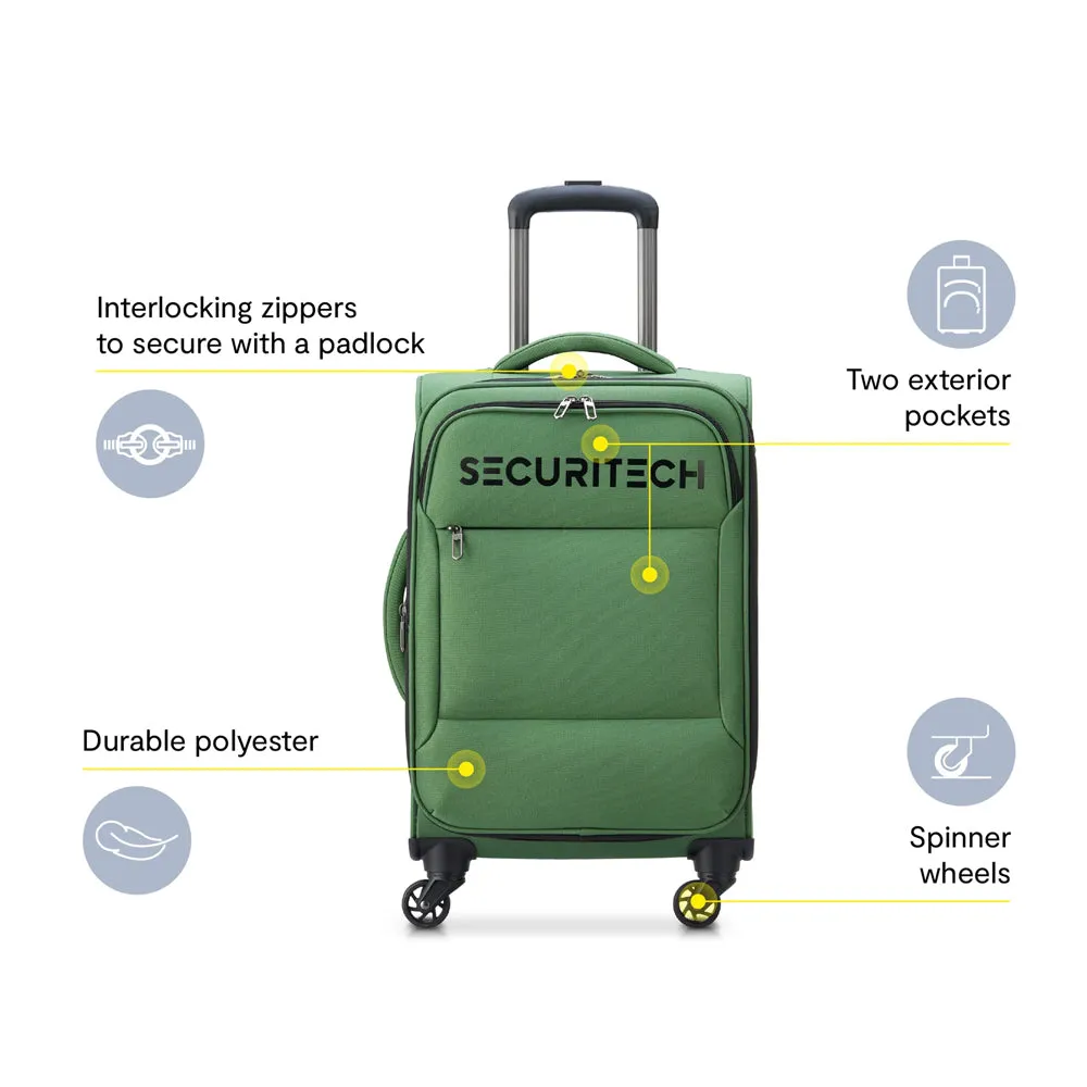 Delsey Paris Securitech Vanguard DY40038 55cm 4 Double Wheels Expandable Cabin Soft Trolley Case - Green