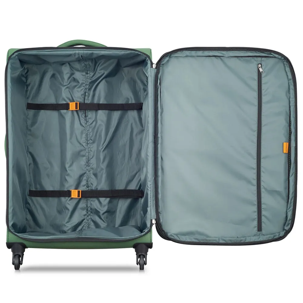 Delsey Paris Securitech Vanguard DY40038 55cm 4 Double Wheels Expandable Cabin Soft Trolley Case - Green