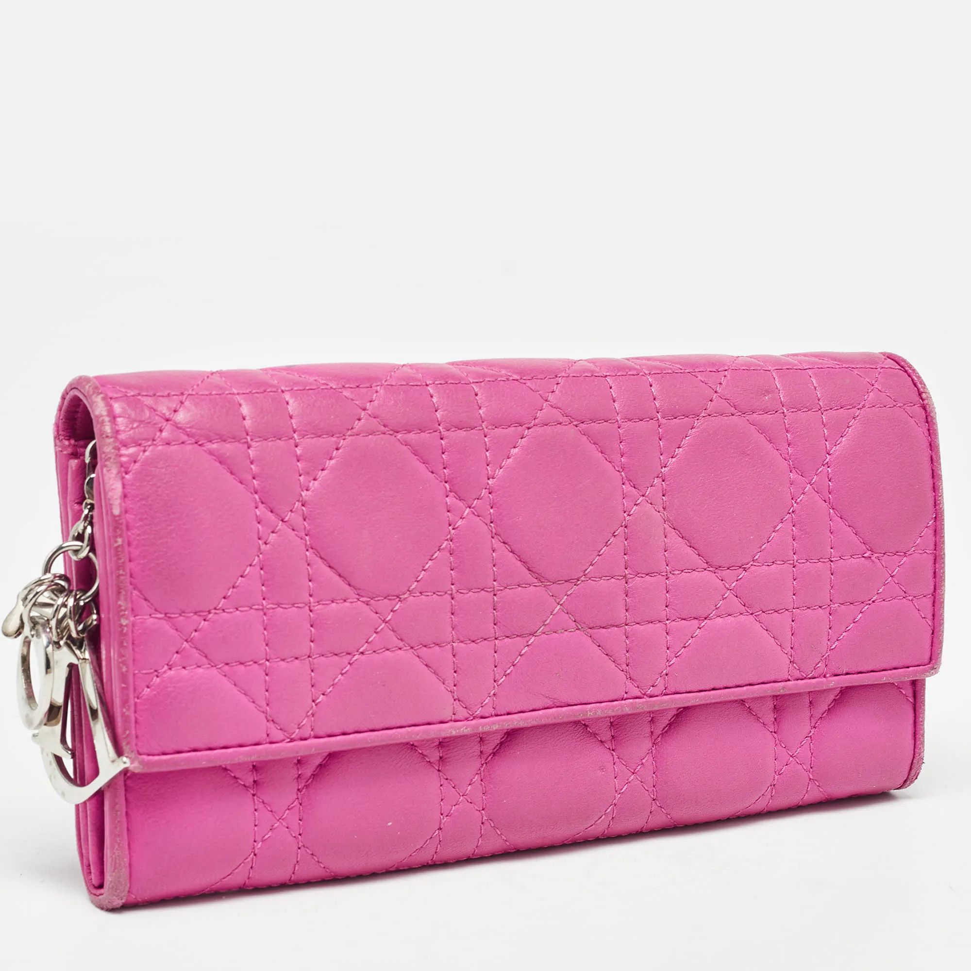 DIOR Pink Cannage Leather Lady  Wallet on Chain