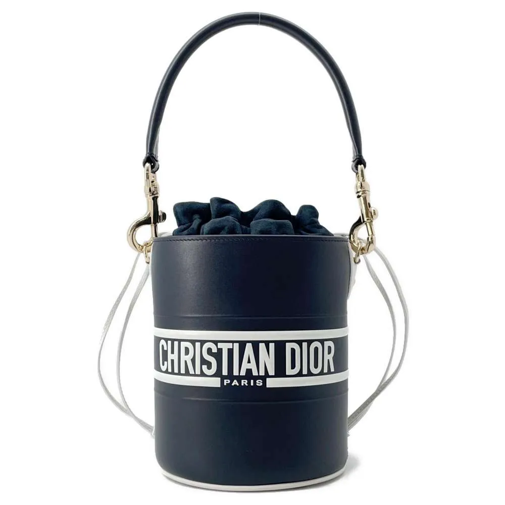 Dior Vive Bucket 2WAYShoulder Bag White/Navy S6250OSGQ Leather Size micro