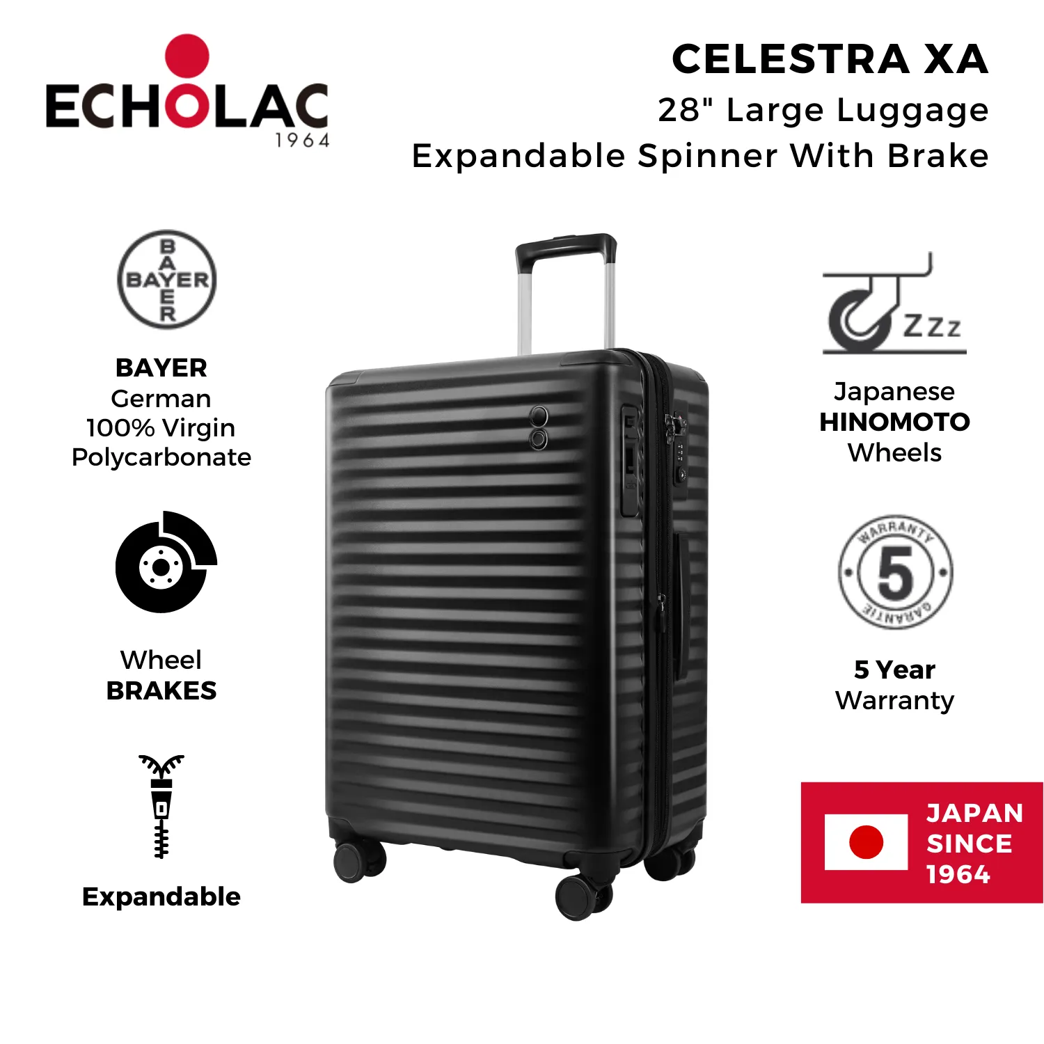 Echolac Celestra XA 28" Large Luggage Expandable Spinner With Brake