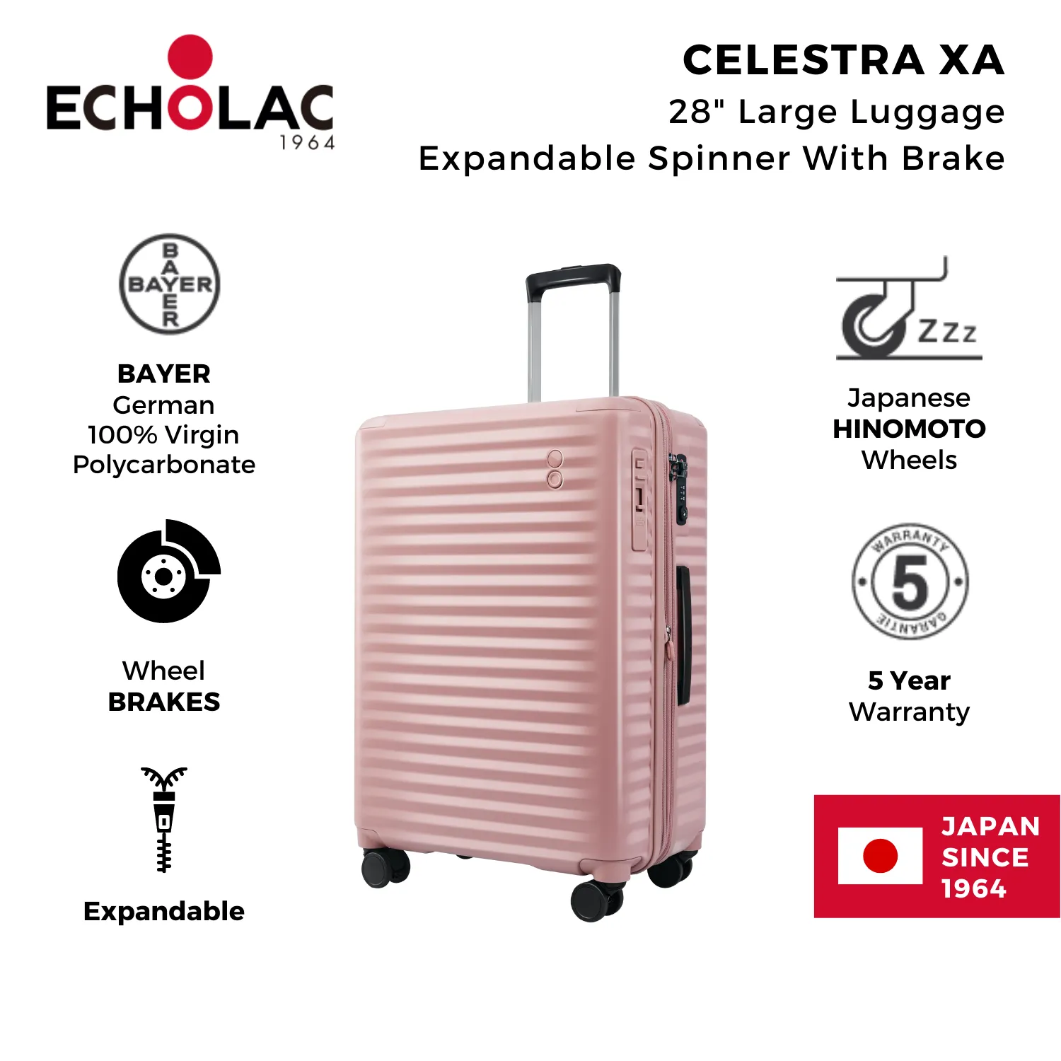 Echolac Celestra XA 28" Large Luggage Expandable Spinner With Brake