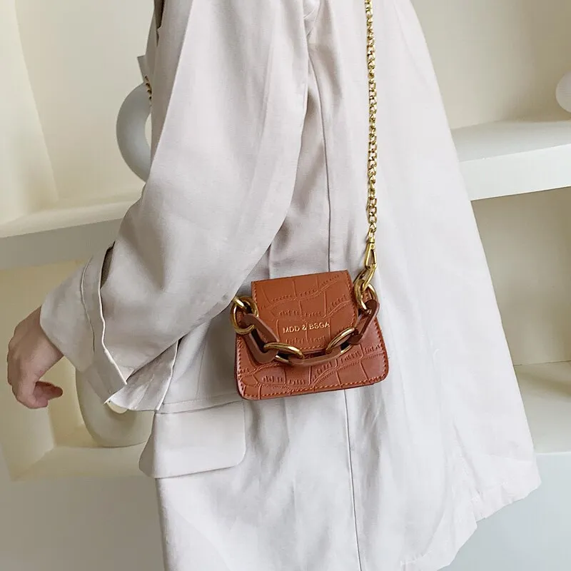 Elegant Female Mini Tote bag 2021  New Quality Leather Women's Designer Handbag Crocodile pattern Chain Shoulder Messenger Bag