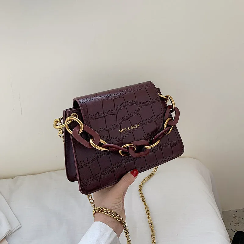 Elegant Female Mini Tote bag 2021  New Quality Leather Women's Designer Handbag Crocodile pattern Chain Shoulder Messenger Bag