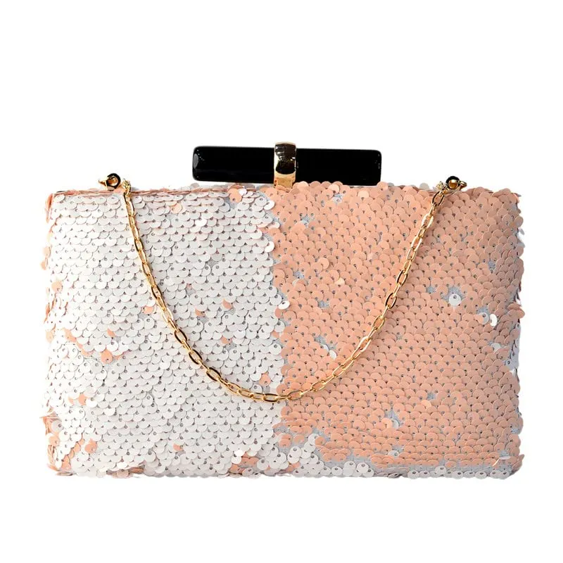 Half Peach And Silver Retangular Shaped Clutch