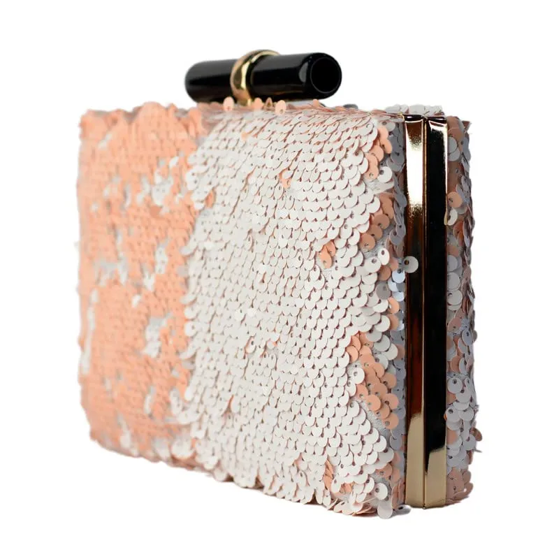 Half Peach And Silver Retangular Shaped Clutch