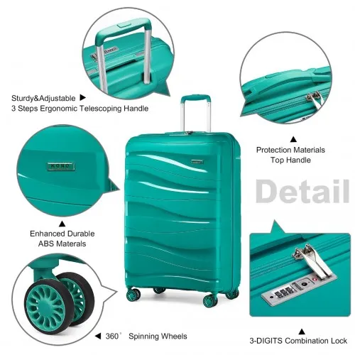 Kono 20 Inch Lightweight Polypropylene Hard Shell Suitcase with TSA Lock - Blue | Durable Travel Luggage