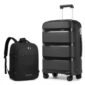 Kono 28'' Hard Shell PP Suitcase Set and EM2232 Backpack Set - Black