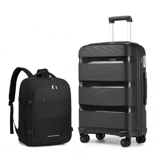 Kono 28'' Hard Shell PP Suitcase Set and EM2232 Backpack Set - Black