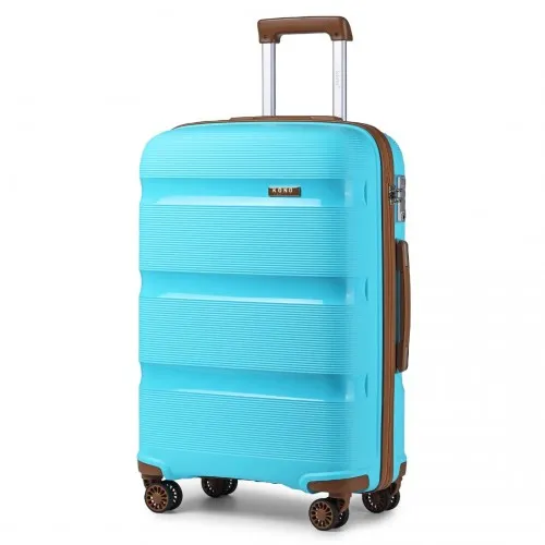 Kono 28 Inch Bright Hard Shell PP Suitcase - Classic Collection - Blue and Brown | Durable Travel Luggage with TSA Lock & 360° Swivel Wheels